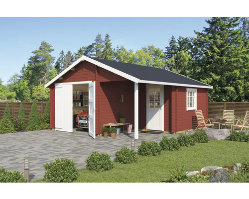 Garage individuel Outdoor Life Nevis avec porte de garage en bois 500 x 550 cm rouge de Falun