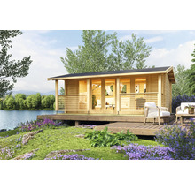 Holzgartenhaus mit Terrasse am Seeufer