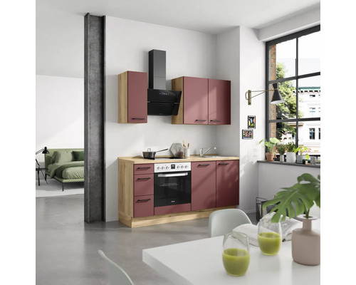 NOBILIA Küchenzeile mit Geräten Urban 180 cm rostrot matt montiert Variante links