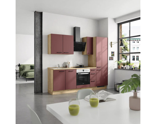 Moderne Küche mit Küchenschränken, Dunstabzugshaube und Elektroherd in einem hellen Raum.