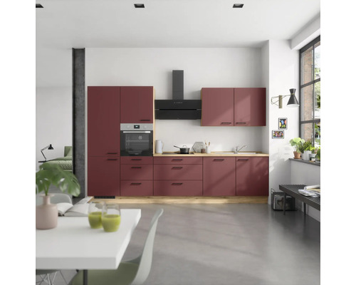 NOBILIA Küchenzeile mit Geräten Urban 330 cm rostrot matt montiert Variante links