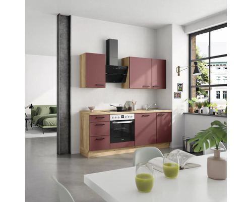 NOBILIA Küchenzeile mit Geräten Urban 210 cm rostrot matt montiert Variante links