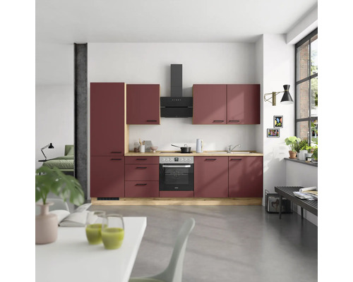 NOBILIA Küchenzeile mit Geräten Urban 300 cm rostrot matt montiert Variante links