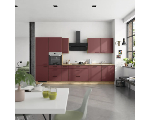 NOBILIA Küchenzeile mit Geräten Urban 360 cm rostrot matt montiert Variante links