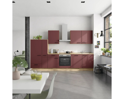 NOBILIA Küchenzeile mit Geräten Urban 330 cm rostrot matt montiert Variante links