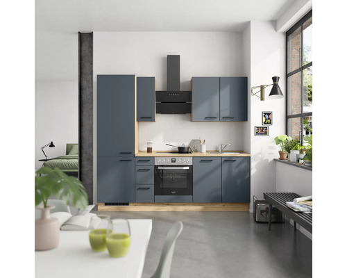 NOBILIA Küchenzeile mit Geräten Urban 240 cm fjordblau matt montiert Variante links