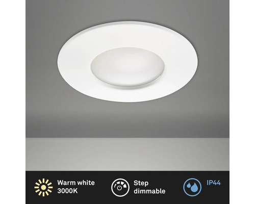 Spot à encastrer LED IP44 à intensité lumineuse variable 1x5W 1x470 lm 3000 K blanc chaud rond plastique blanc Ø 60/75 mm 230V Spot à encastrer LED IP44 à intensité lumineuse variable 1x5W 1x470 lm 3000 K blanc chaud rond plastique blanc Ø 60/75 mm 230V