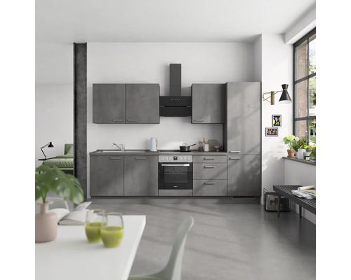 NOBILIA Küchenzeile mit Geräten Industrial 300 cm beton schiefergrau matt vormontiert Variante rechts 4004539019195 NOBILIA Küchenzeile mit Geräten Industrial 300 cm beton schiefergrau matt vormontiert Variante rechts 4004539019195