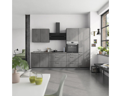 NOBILIA Küchenzeile mit Geräten Industrial 300 cm Frontfarbe beton matt  Korpusfarbe grau Variante rechts - HORNBACH Luxemburg