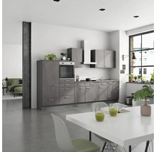 Bloc cuisine complète équipée NOBILIA Industrial 330 cm façade béton gris ardoise mate variante à gauche monté 4004539019331