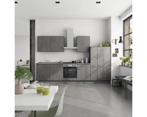 NOBILIA Küchenzeile ohne Geräte Industrial 330 cm beton schiefergrau matt vormontiert Variante rechts 4004539019362