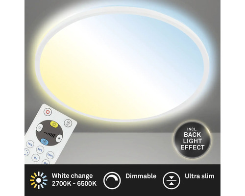 Plafonnier LED à intensité lumineuse variable CCT 22W 3000 lm 2700- 6500 K avec télécommande Backlight hxØ 29x420 mm Slim rond blanc