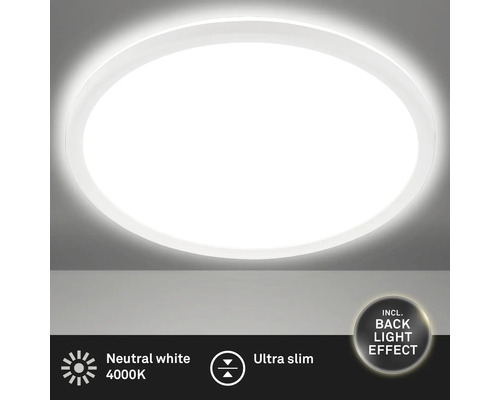 Plafonnier LED métal/plastique 18W 2400 lm 4000 K blanc neutre rétroéclairage hxØ 28x293 mm Slim rond blanc