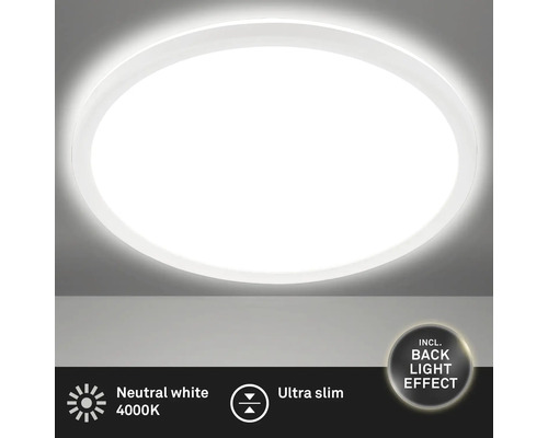 Plafonnier LED métal/plastique 18W 2400 lm 4000 K blanc neutre rétroéclairage hxØ 28x293 mm Slim rond blanc Plafonnier LED métal/plastique 18W 2400 lm 4000 K blanc neutre rétroéclairage hxØ 28x293 mm Slim rond blanc