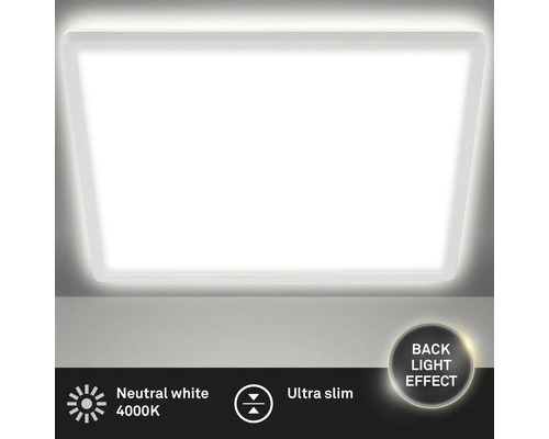 Plafonnier LED métal/plastique 18W 2400 lm 4000 K blanc neutre rétroéclairage hxLxp 28x293x293 mm Slim carré blanc-0