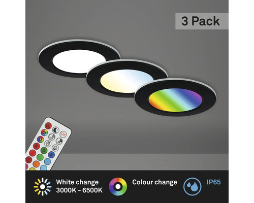 Set d'éclairages encastrés LED à intensité lumineuse variable 3 pces 4,8W 450 lm 3000-6500 K CCT RGB IP65 noir Ø 92/68 mm 230V 3 pièces avec télécommande, fonction mémoire, fonction veilleuse, fonction minuterie