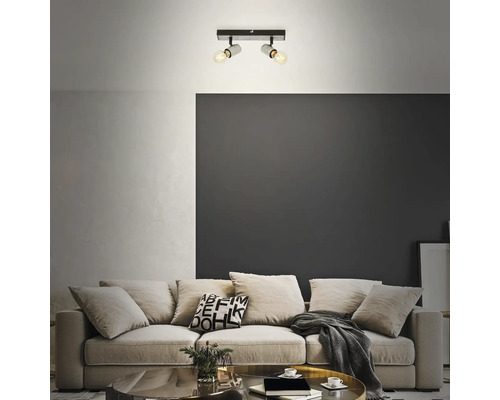 Deckenleuchte mit zwei Strahlern im Wohnzimmer