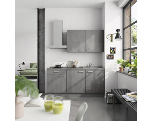 NOBILIA Küchenzeile Industrial 180 cm beton schiefergrau matt montiert Variante links