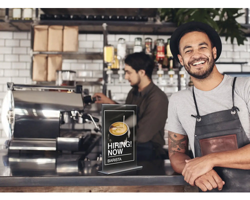 Présentoir avec offre d''emploi Barista