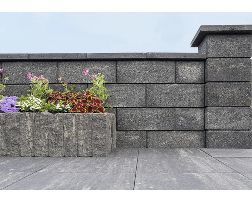 Mur de jardin en béton avec jardinière plantée