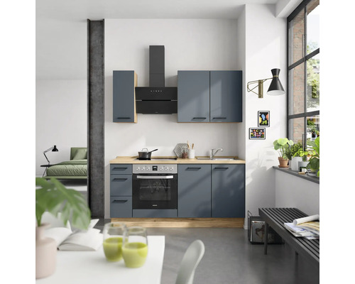 NOBILIA Küchenzeile mit Geräten Urban 180 cm fjordblau matt montiert Variante links