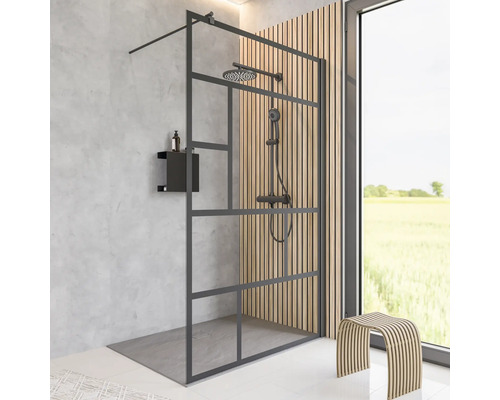 Douche à l'italienne SCHULTE Alexa Style 2.0 90 cm couleur du profilé noir décor de vitre atelier avec verre antitache