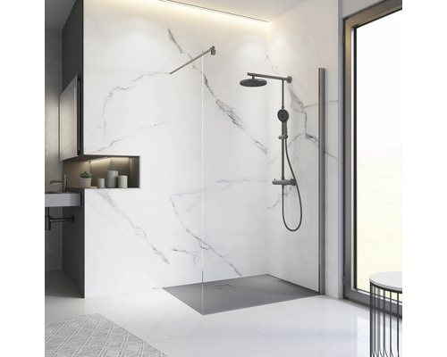 Douche à l'italienne SCHULTE Alexa Style 2.0 90 cm couleur du profilé gris décor de vitre verre transparent avec verre antitache