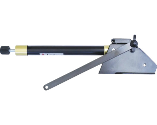 Pince de serrage d''établi réglable avec cylindre noir, manchons dorés et bras métallique plat.