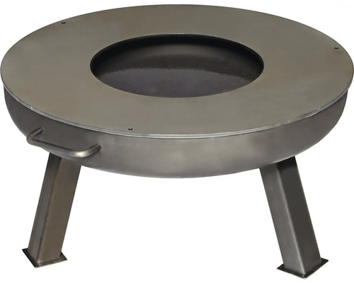 Feuerschale aus Metall mit Deckel und drei Beinen