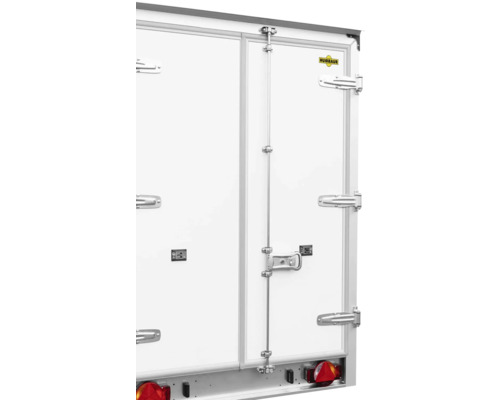 Porte arrière d''une remorque avec fermeture et logo Humbaur