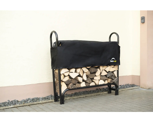 Brennholzregal mit Abdeckung und Holz