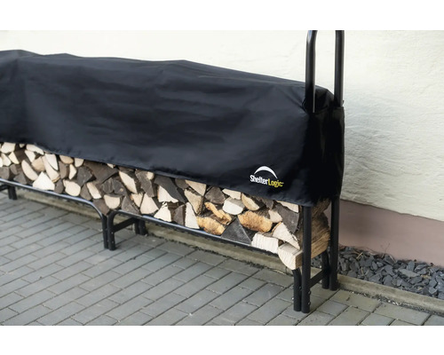 Brennholzregal mit Abdeckung und Brennholz