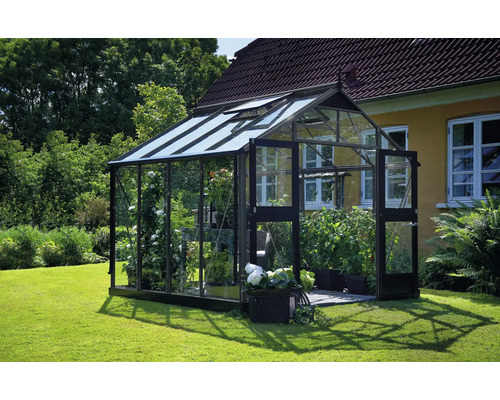 Serre JULIANA Premium 8,8 m² verre de sécurité 3 mm avec fondation 296 x 296 cm anthracite