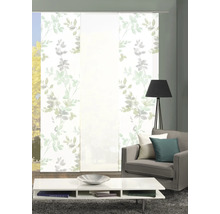 Salon avec rideau à panneaux coulissants avec imprimé de feuilles