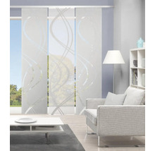 Salon avec rideau coulissant à motif ondulé devant la fenêtre.