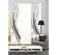 Salon décoratif avec rideaux coulissants à motif abstrait