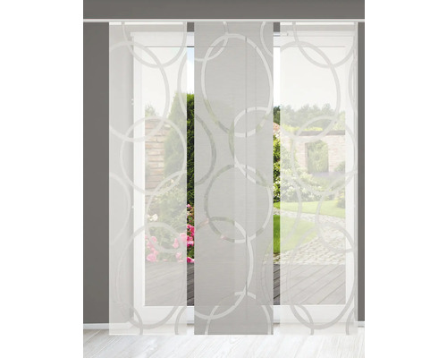 Schiebegardine mit Kreisdesign vor einem Fenster