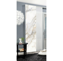 Pièce avec des panneaux coulissants à motif marbré à côté d''une table ronde