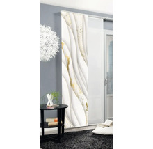 Vue d''une pièce avec un rideau coulissant à motif de marbre blanc et or