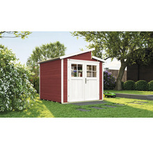 Garten Szene mit Gerätehaus mit Doppeltür und Pultdach