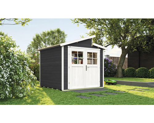 Gartenhaus weka 226 Gr. 2 inkl. Fußboden 267 x 261 cm anthrazit Gartenschuppen aus Holz mit Doppeltür im Garten