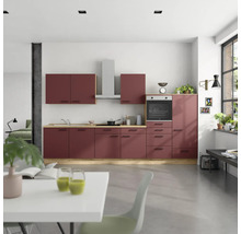 Cuisine moderne avec évier, cuisinière, hotte, four et armoires dans une pièce lumineuse.