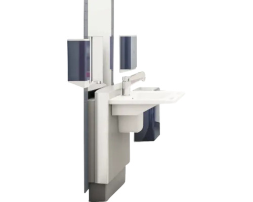 Barrierefreier Waschtisch mit Armatur und Papierhandtuchspender