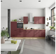 Bloc cuisine complète équipée NOBILIA Urban 330 cm façade rouge rouille mate variante à gauche monté 4004539016453