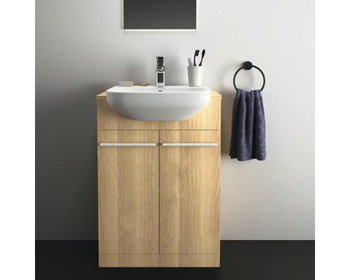 Waschtisch mit Unterschrank, Waschbecken, Armatur, Handtuchhalter und Spiegel für das Badezimmer