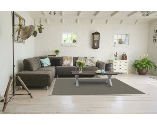 Salon avec canapé d''angle, table basse et tapis rectangulaire