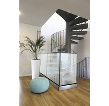 Raumbild mit Wendeltreppe, Pflanze im Topf und Sitzkissen