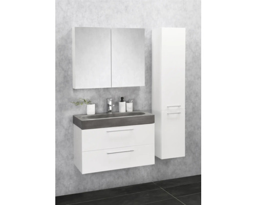 Ensemble de salle de bains comprenant un meuble sous-lavabo, une armoire de toilette et une armoire haute pour la salle de bains