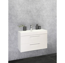 Set de meubles de salle de bains Differnz Somero lxhxp 80 x 57 x 38 cm couleur de façade blanc haute brillance avec vasque en fonte minérale blanc