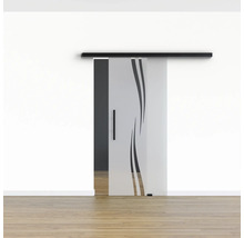 Pertura Glasschiebetür Komplettset Glera Swirl 1025x2050 mm inkl.Beschlag Selir Aluminium schwarz,Stangengriff